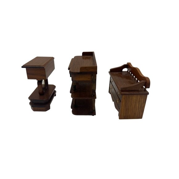 J.B. Miniatures Wood Dollhouse Furniture Lyre Table, Tiered Stand & Bench 1:12 - Picture 4 of 8